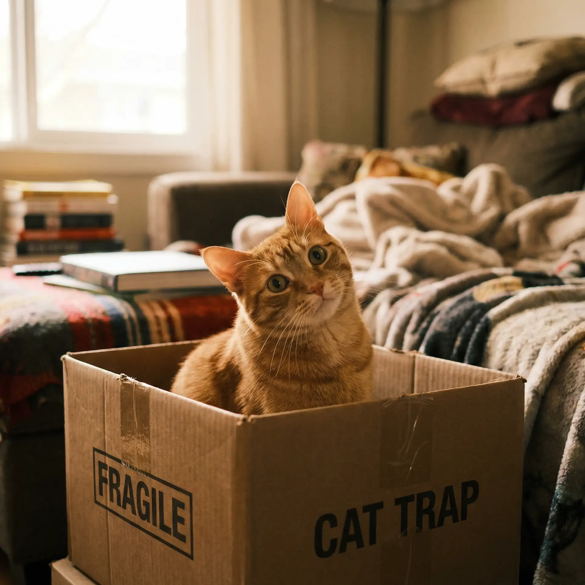 橘猫躲在纸箱里 - 奶糖H
